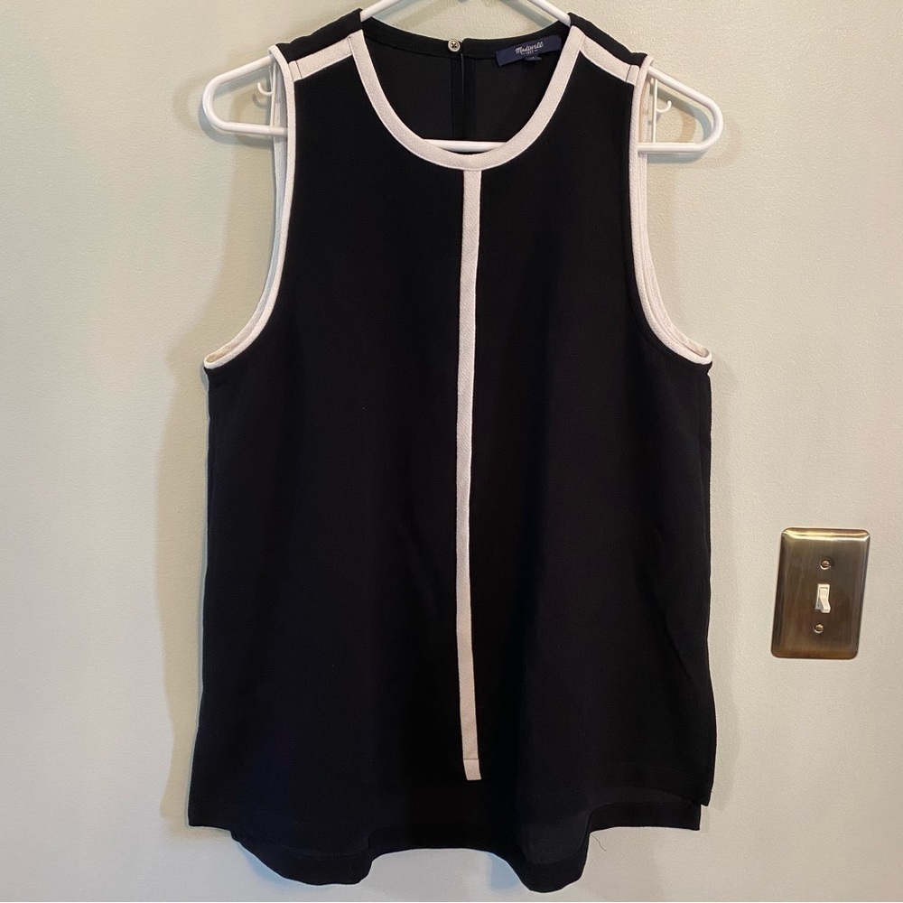 Madewell Crepe Canal black with white trim Tank Top medium